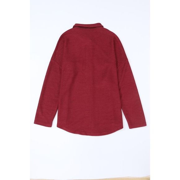 Azura Exchange  Red Contrast Flap Pockets Relaxed Shacket - Picture 8 of 12